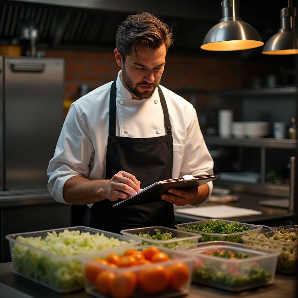 Chef che analizza gli scarti in cucina
