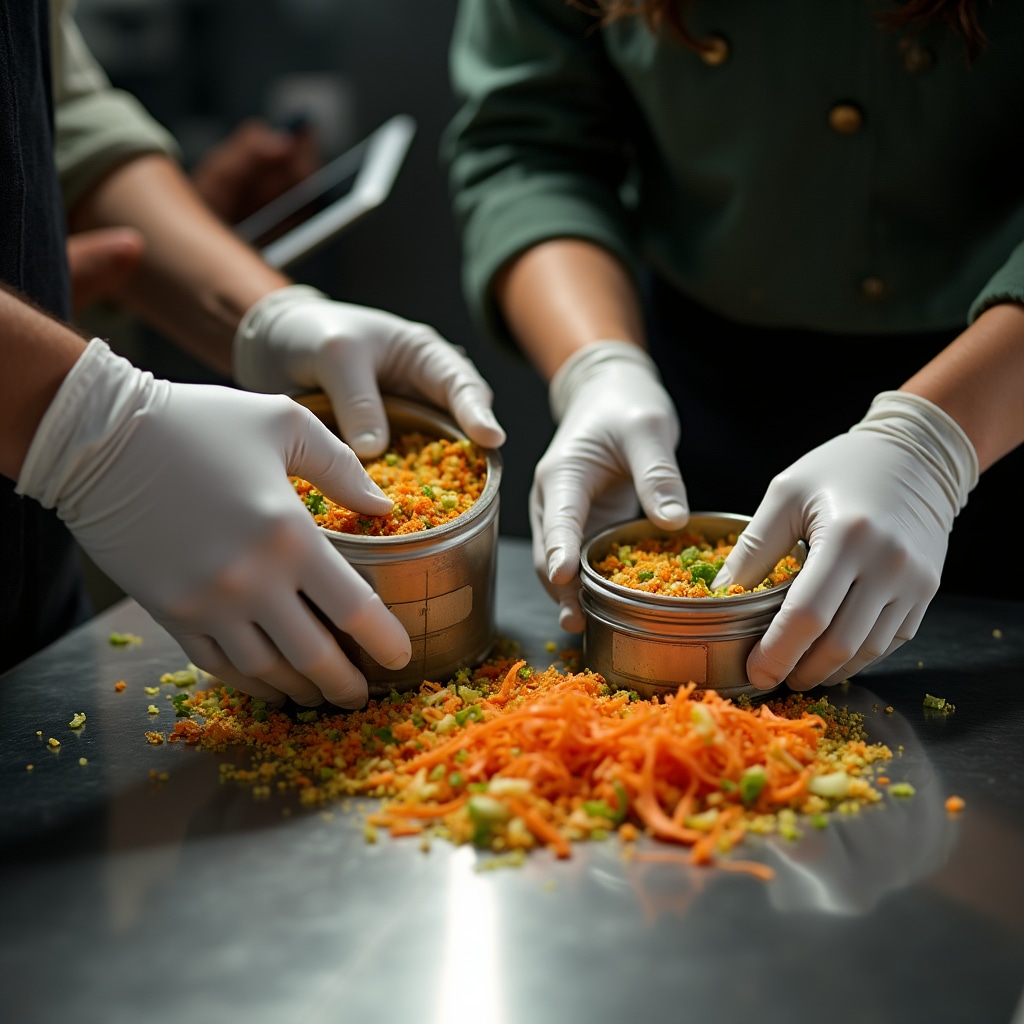 Processo di selezione e misurazione degli scarti in cucina