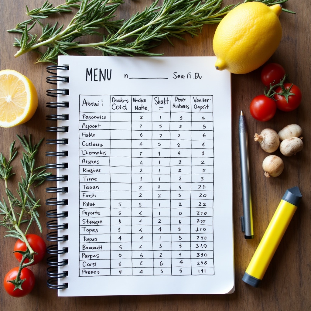 Quaderno di progettazione menu con ingredienti stagionali