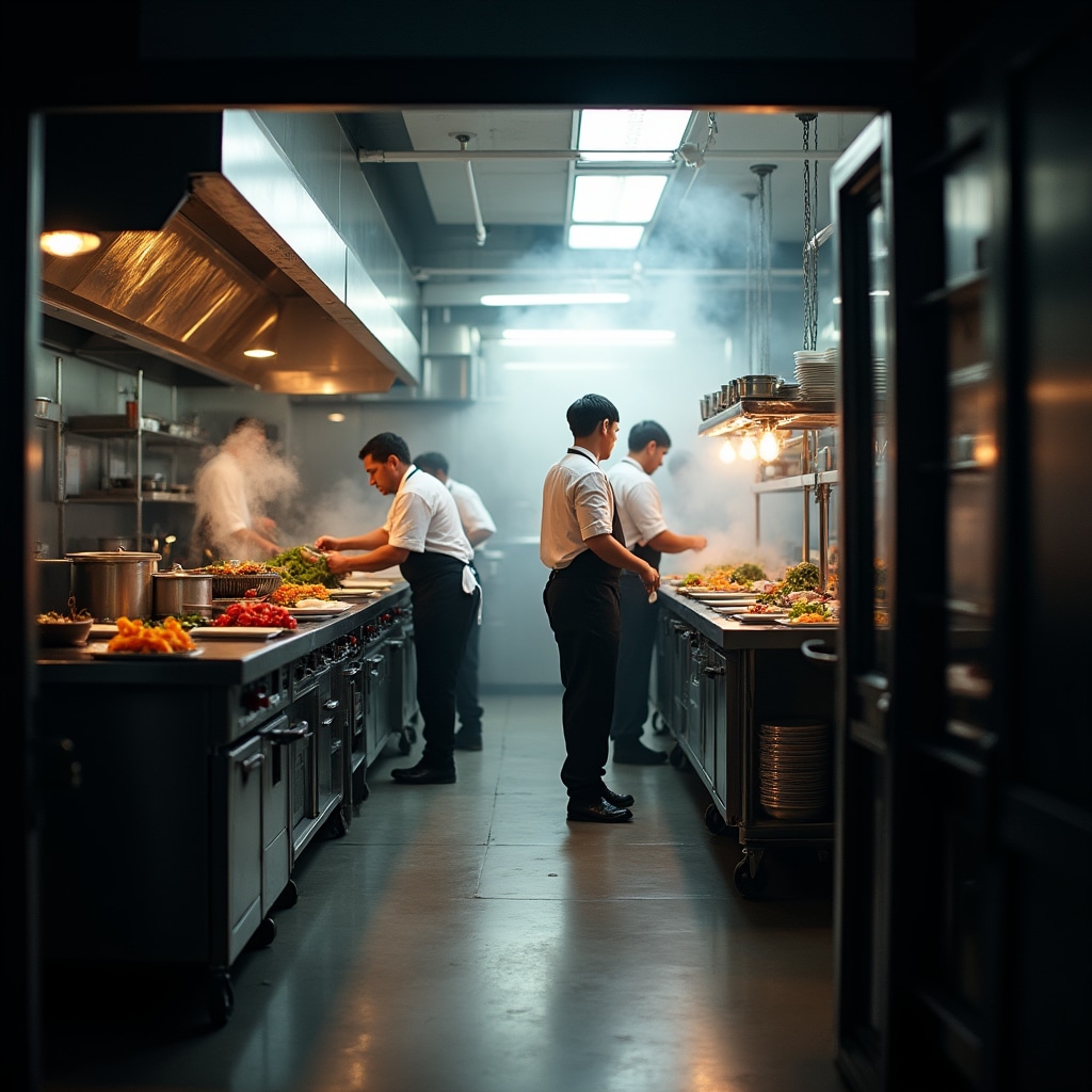 Flusso di lavoro in cucina professionale durante il servizio